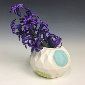 Kelly Justice GJK1242  Sphere Bud Vase - White with Big Polka Dots #242