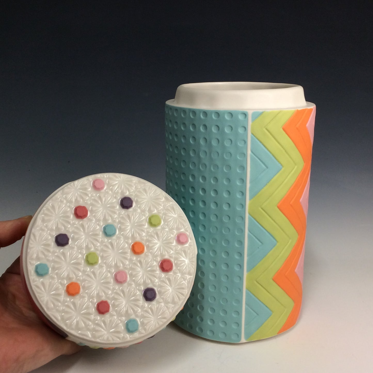 Kelly Justice GJK1203 Rainbow Jar with Dots and Chevron #203