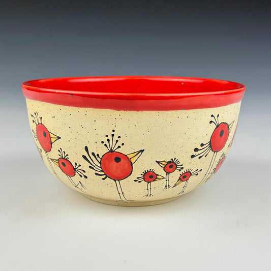 Margery Rose - Red Birdy bowl - red interior #4