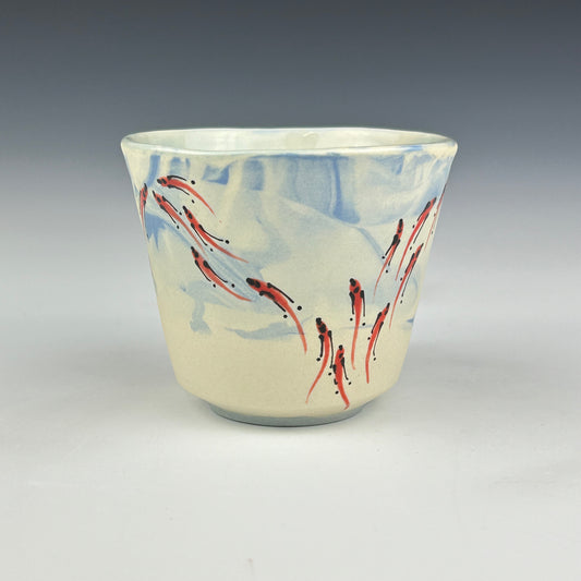 Margery Rose - Small blue marbled cup - red fishes #8