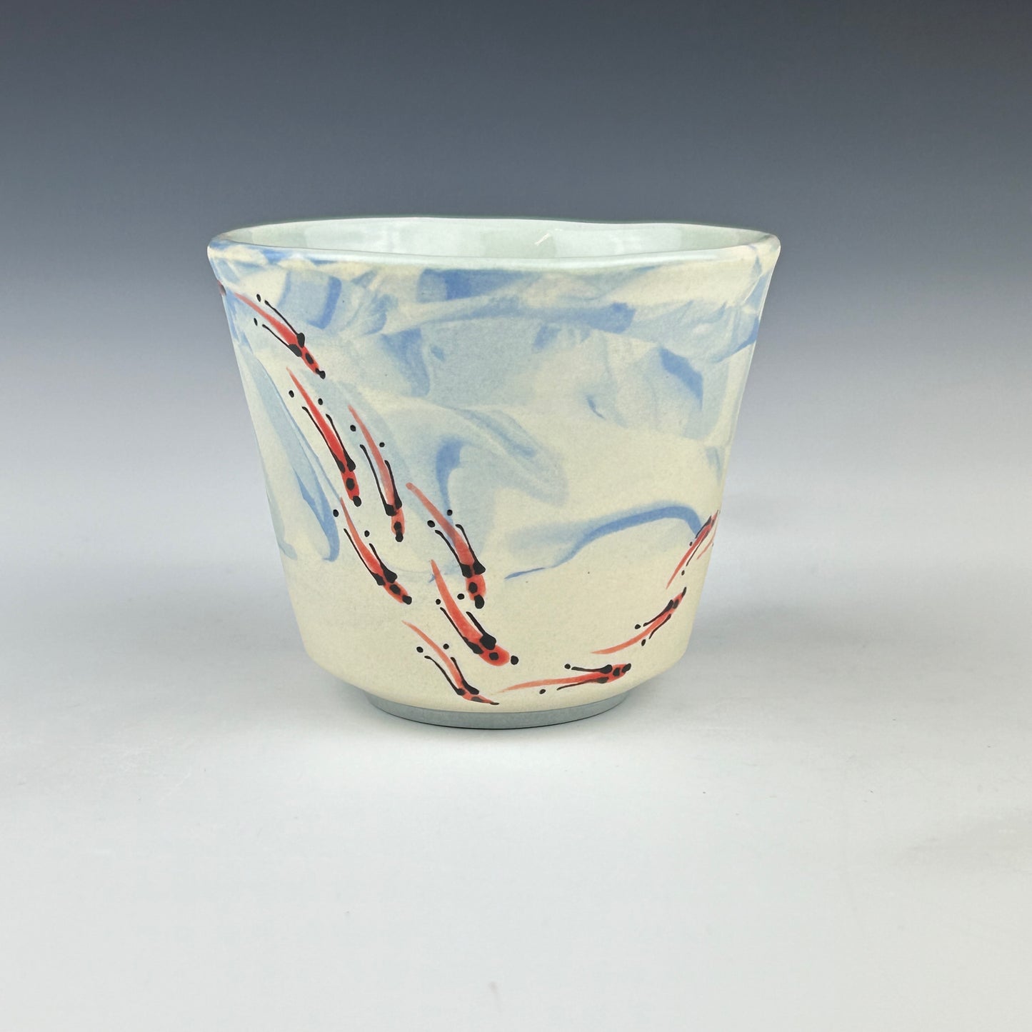 Margery Rose - Small blue marbled cup - red fishes #8