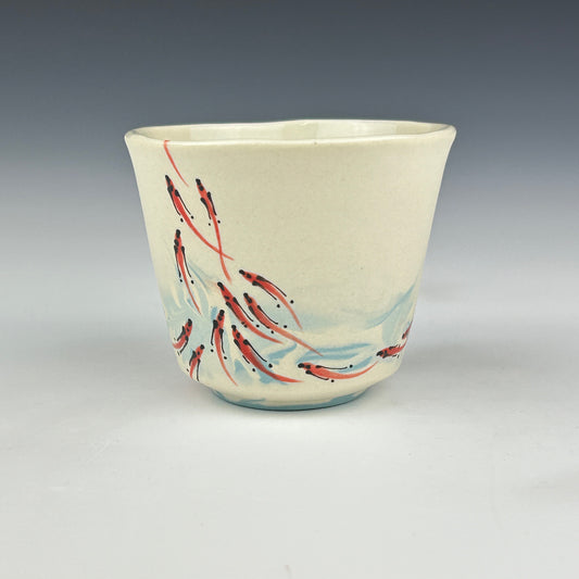 Margery Rose - Small blue marbled cup - red fishes #9