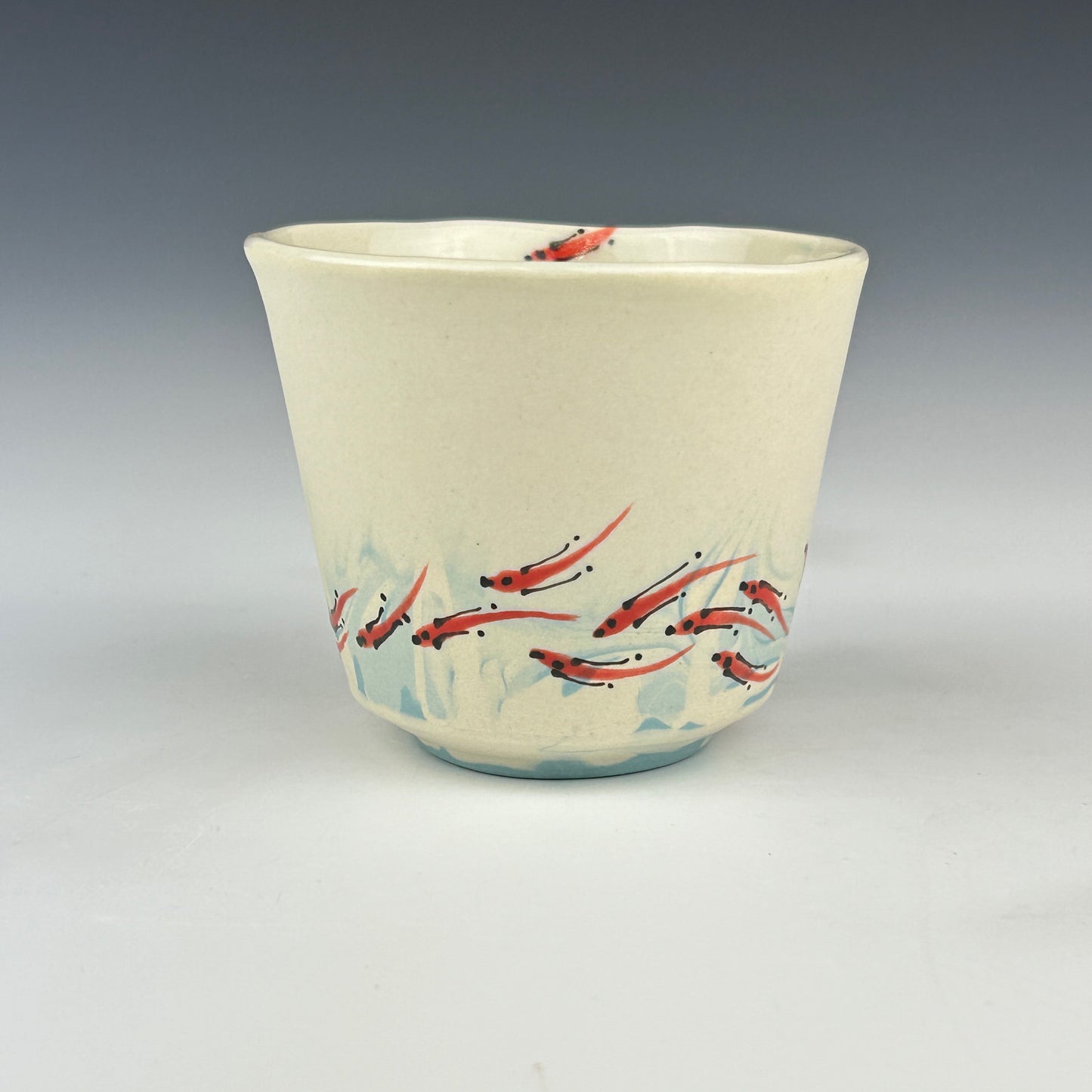 Margery Rose - Small blue marbled cup - red fishes #9