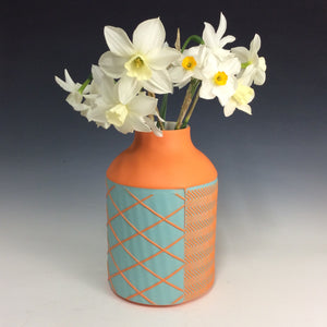 Kelly Justice Orange and Turquoise Vase #205